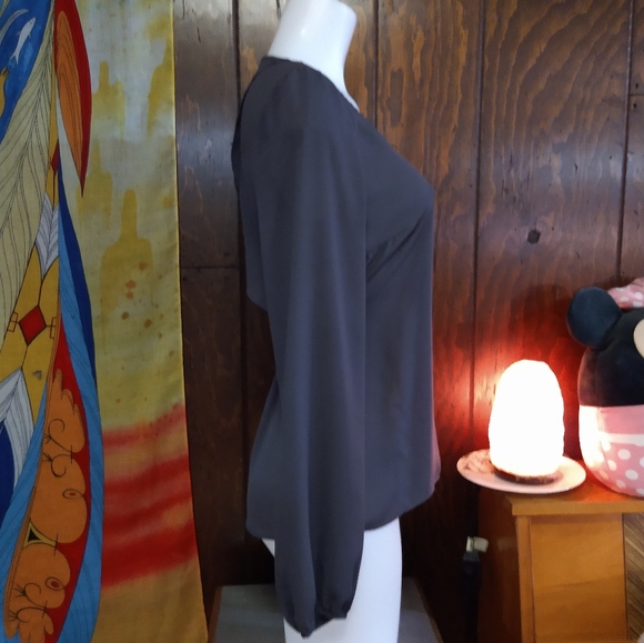 Size S Maurice Gray open back chiffon long sleeve chiffon blouse - Picture 3 of 10